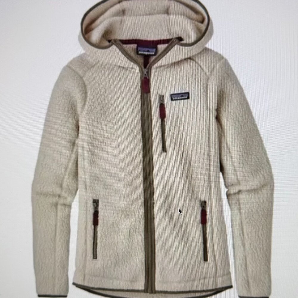 Patagonia Women's Retro Pile Fleece Hoodie Full Zip Jacket Natural/Green Medium